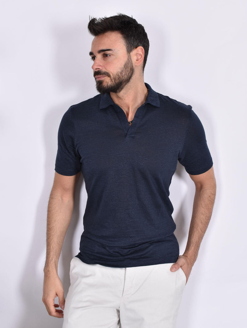 Polo Gran Sasso scollo V lino blu 