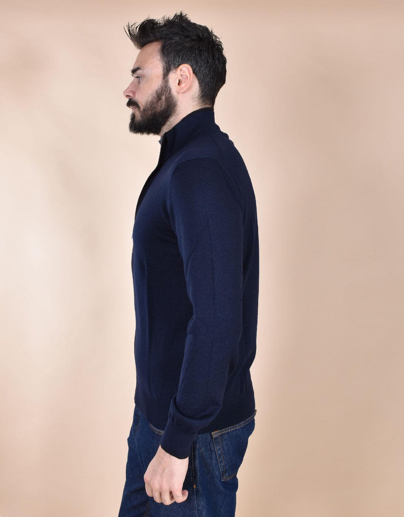 Maglia Gran Sasso cardigan giubbino collo alto blu extrafine merinos 57142 14223598 GRAN SASSO