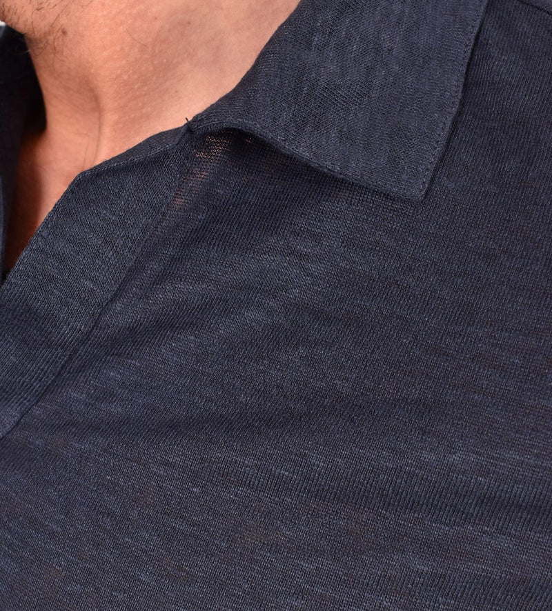 Polo Gran Sasso scollo V lino blu 