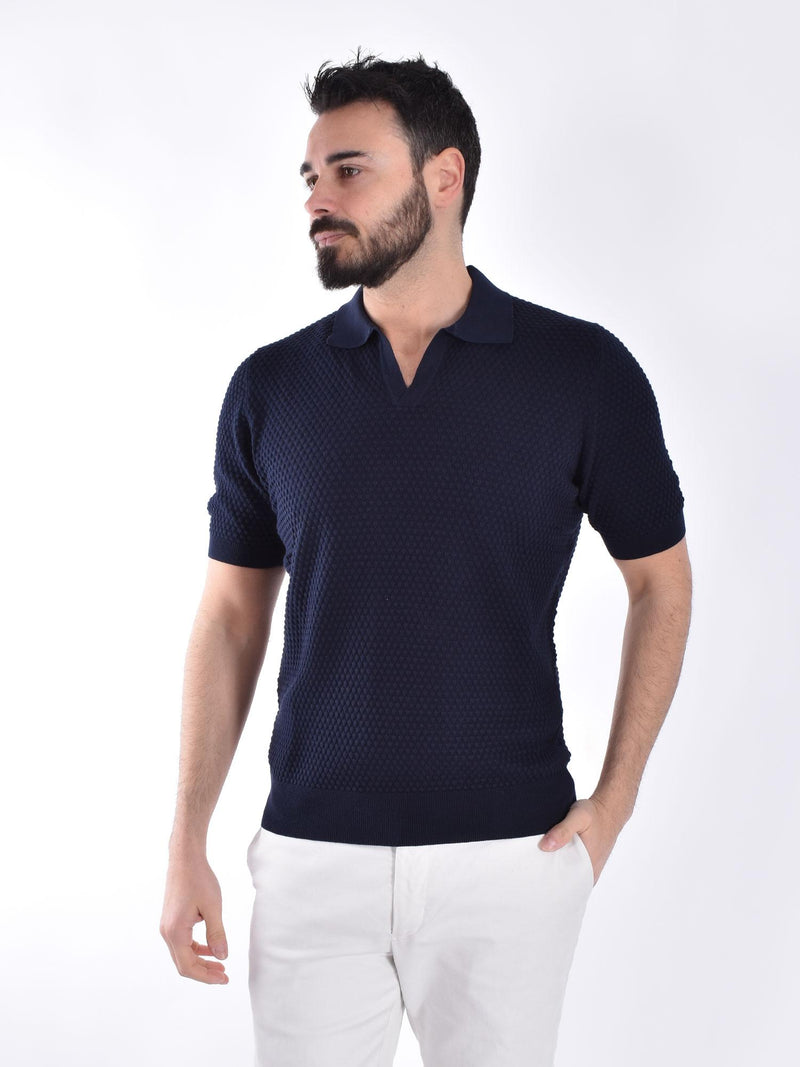 Polo scollo V Gran Sasso blu Egyptian cotton 