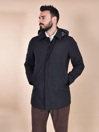 Spolverino People of Shibuya cappotto Takuya nero cappuccio PM773999 People of Shibuya