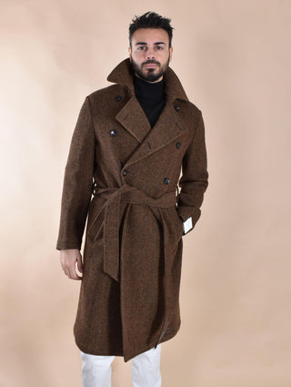 Cappotto Breras doppiopetto cintura lungo Porto marrone spigato PORTOC14207 BRERAS Milano
