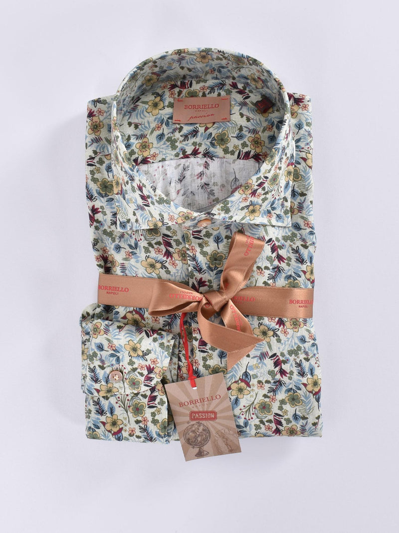 Camicia Borriello lino fantasia verde 