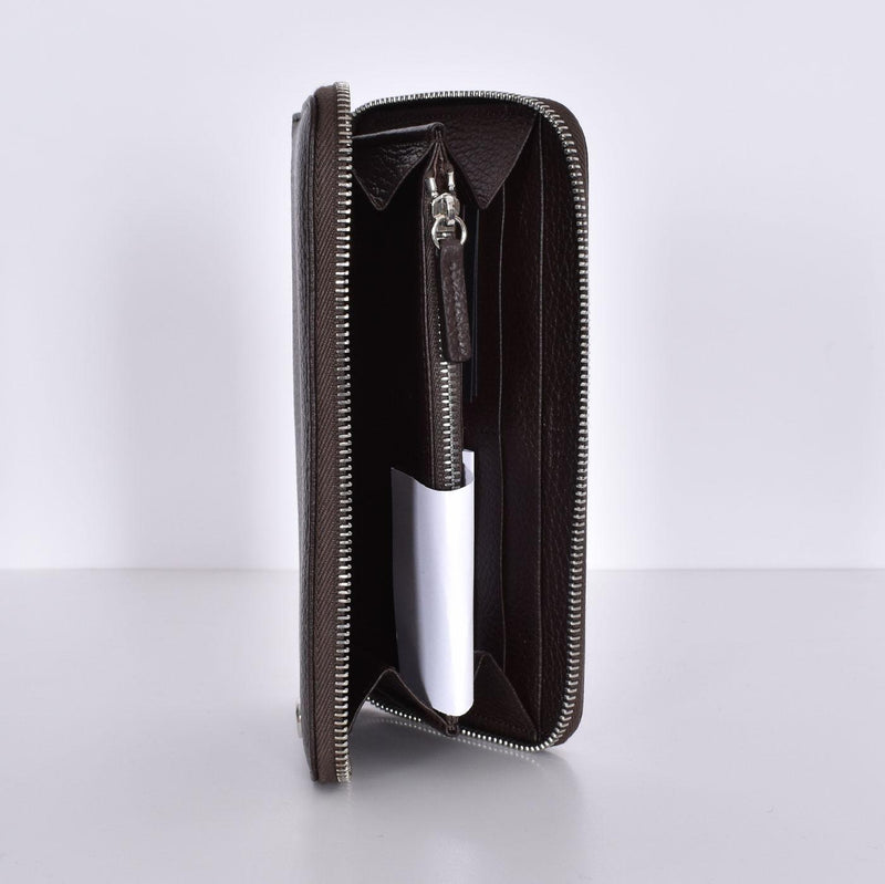 Portafoglio alto Orciani zip around pelle micron ebano 