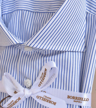 Camicia Borriello cucita a mano righe blu bianco 0140129 BORRIELLO