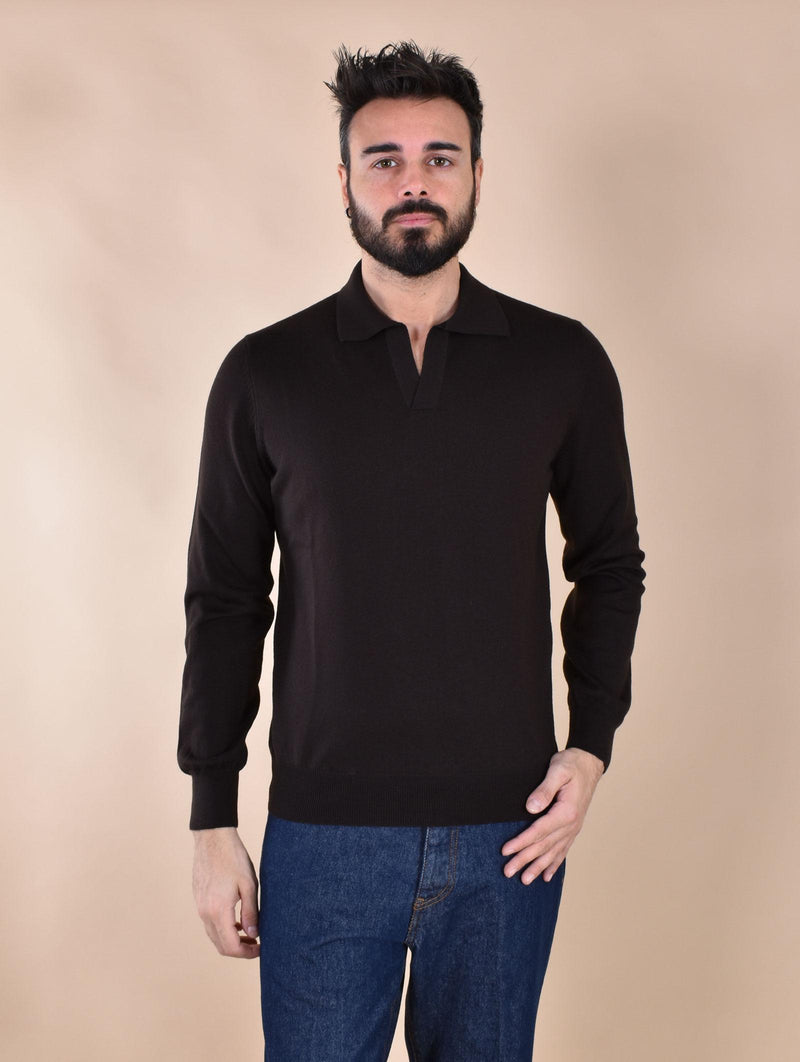 Polo Gran Sasso Athleisure marrone senza bottoni scollo V 57189 14813195 GRAN SASSO