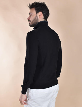 Maglia Gran Sasso cardigan giubbino collo alto nero extrafine merinos 57142 14223099 GRAN SASSO