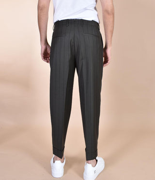 Pantalone Berwich gessato chiaia verde risvolti corto AN127702 BERWICH