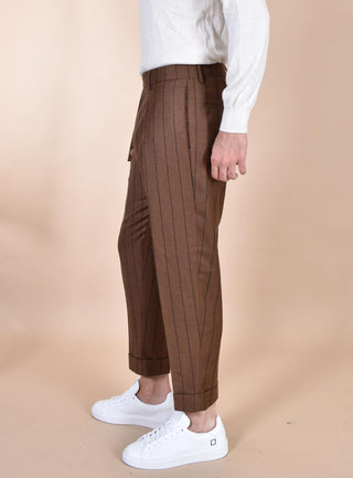 Pantalone Berwich gessato chiaia marrone tabacco risvolti corto AN127701 BERWICH