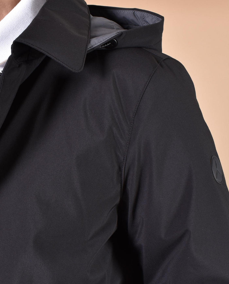 Spolverino People of Shibuya cappotto Takuya nero cappuccio PM773999 People of Shibuya