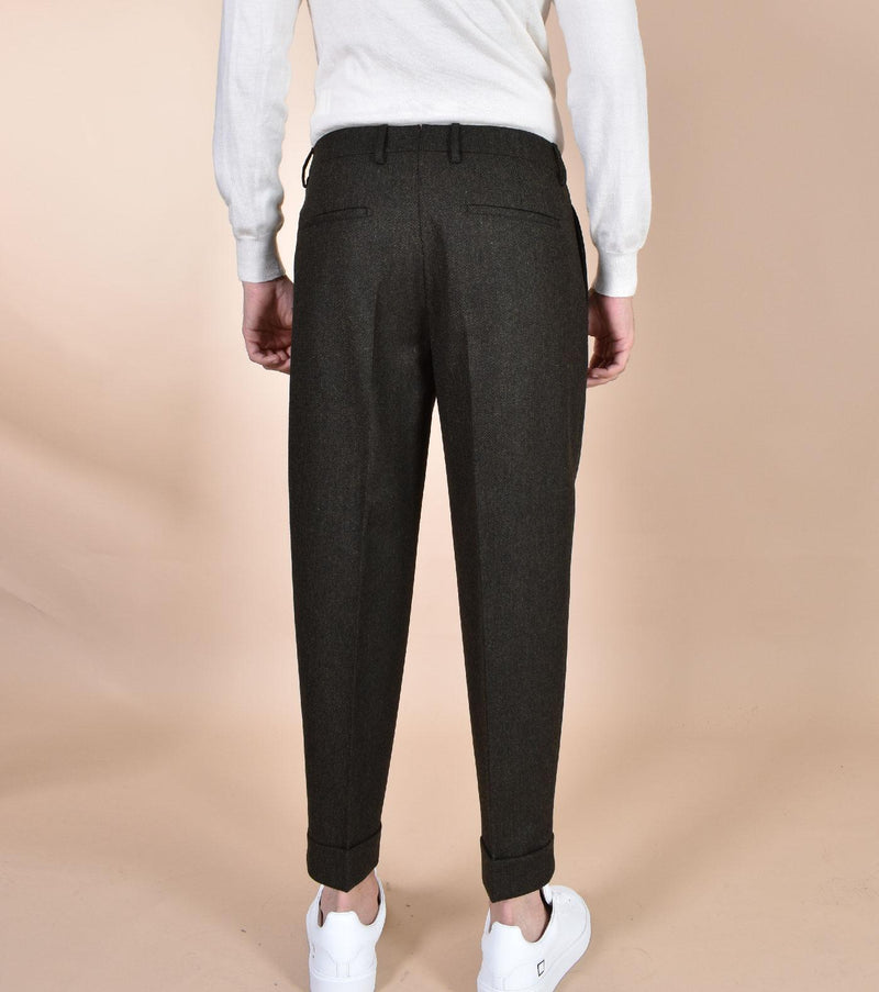 Pantalone Berwich italiano chiaia spigato pinces lana verde AM151303 BERWICH