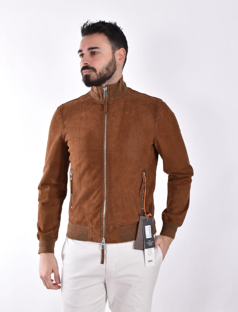 Giubbino Jack Leathers Quentin pelle scamosciata tabacco 