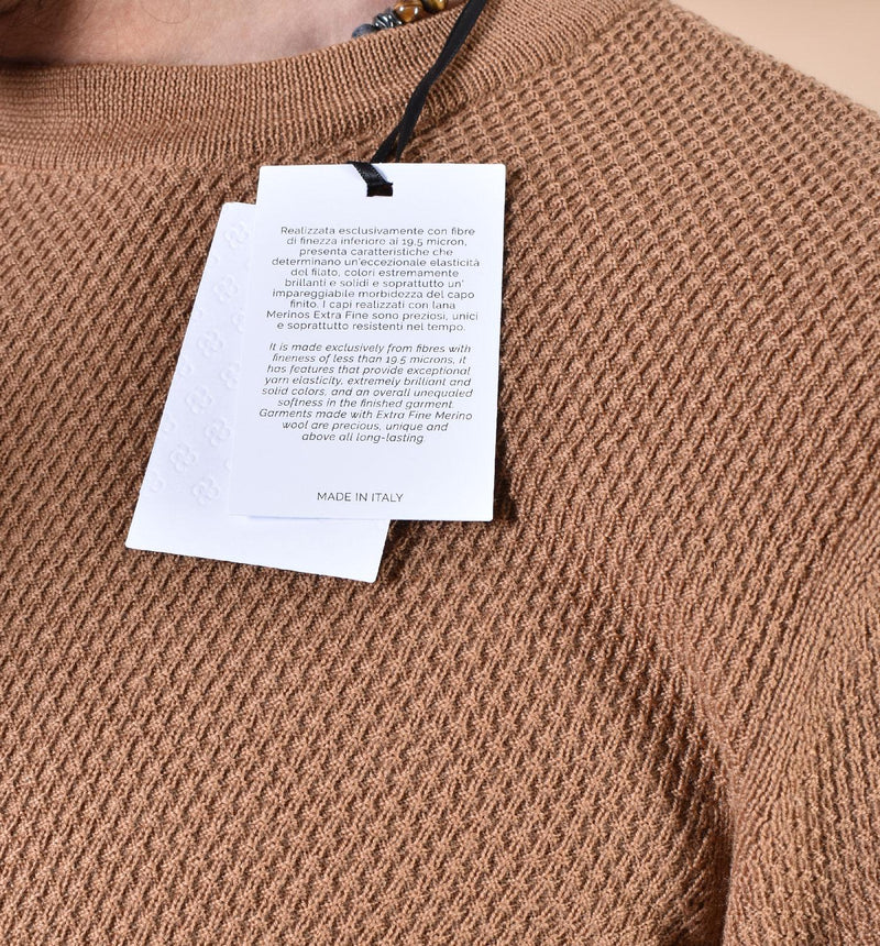 Maglia Gran Sasso girocollo catene cammello extrafine merinos 57147 14248149 GRAN SASSO